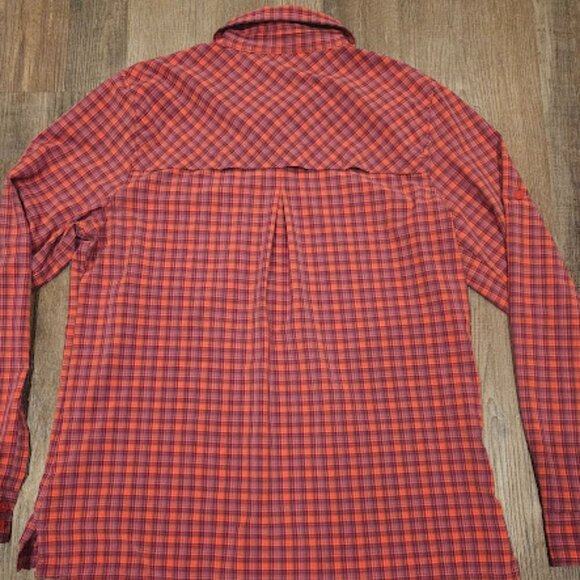 L.L. Bean Men Medium Vintage Orange Purple Outdoor Mesh Button Check Plaid Shirt - Picture 7 of 7